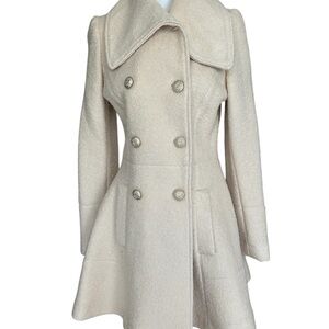 Guess Cream Double-Breasted Flounce Coat